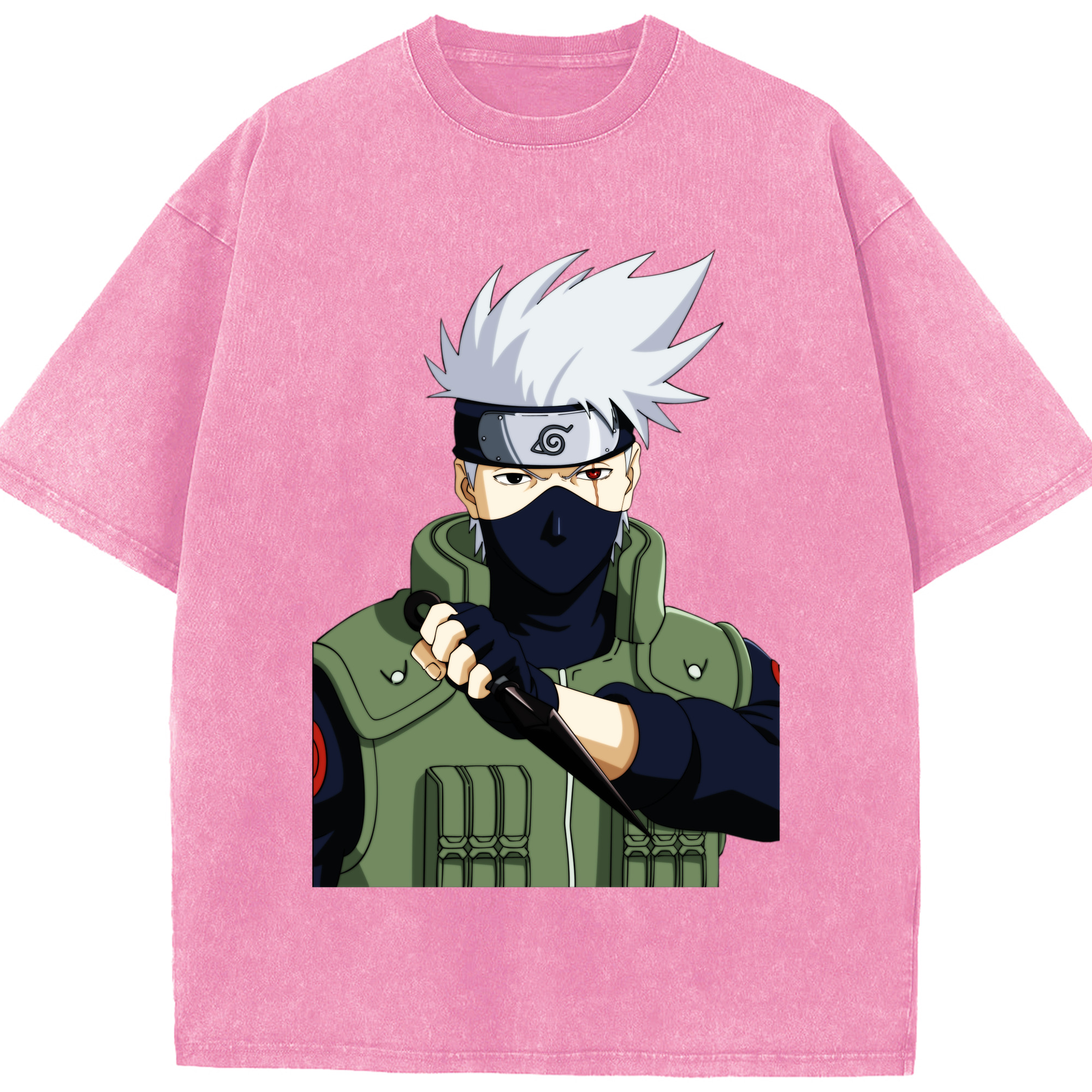 （画像用） NARUTO -ナルト- はたけ カカシ Hatake Kakashi 綿100% ヴィンテージ風 半袖Tシャツ（フロントプリント）